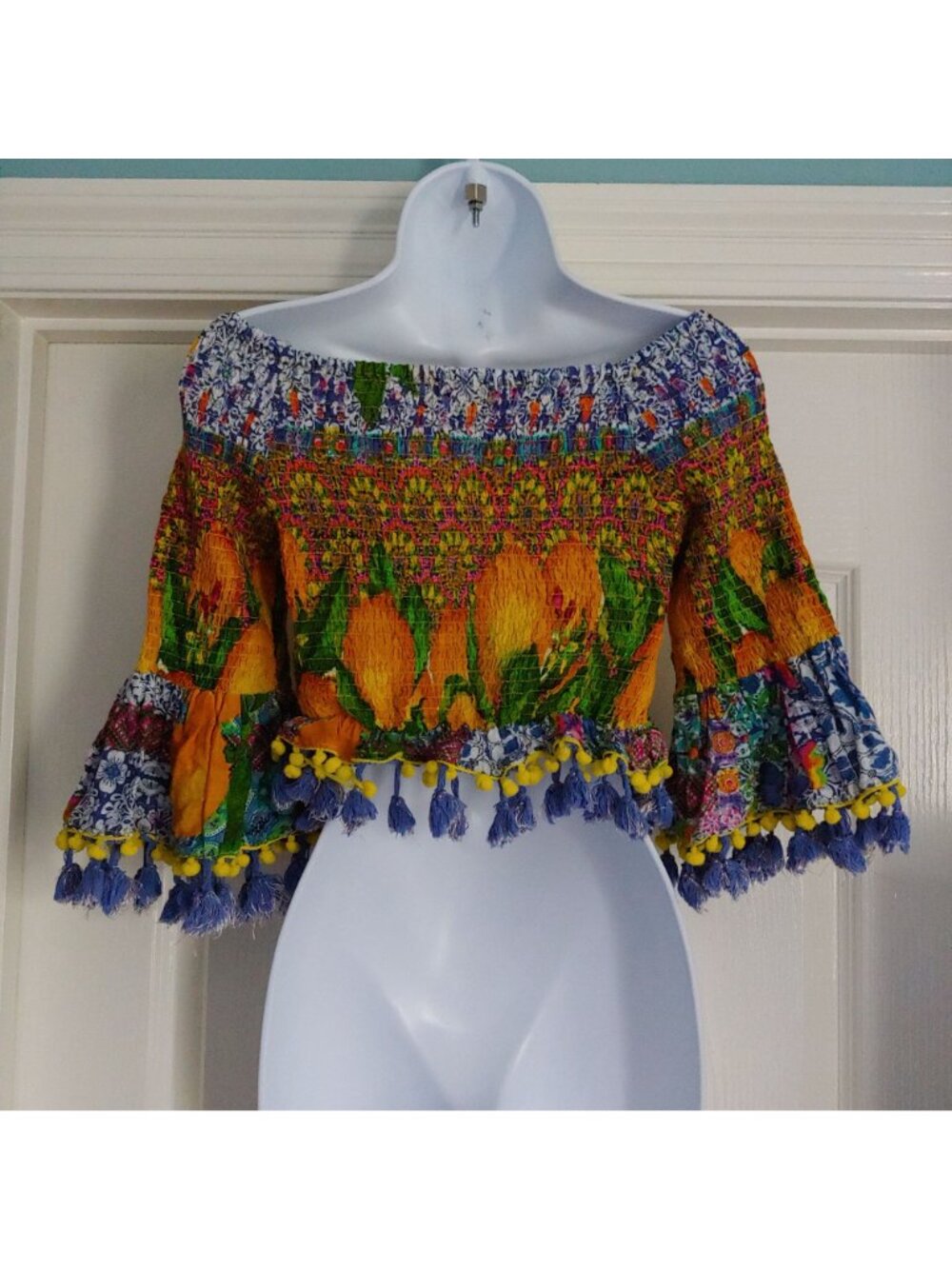 Antica Sartoria Giacomo Cinque Off Shoulder Boho Crop Top Festival Euro Summer - Picture 5 of 10